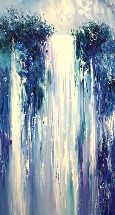 Waterfall Abstract Painting Blue Colorful Purple Art Abstract