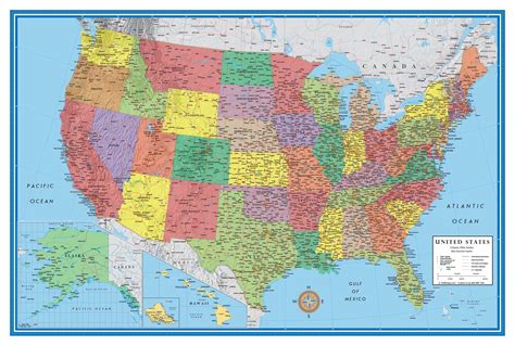 X United States Usa Classic Elite Wall Map Mural Poster Walmart Com