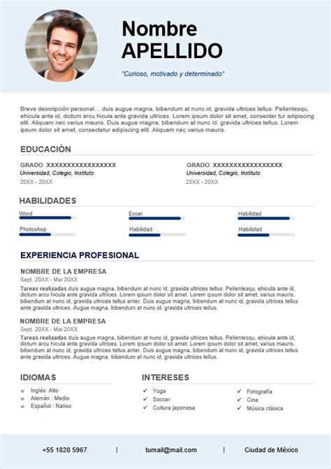 Ejemplo De Curriculum Vitae Sencillo En Español Modelo De Curriculum