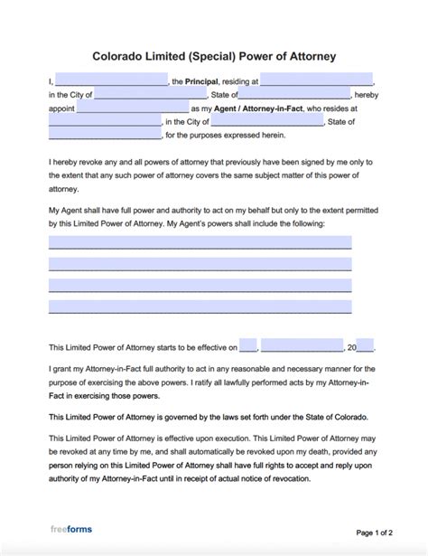 Free Printable Power Of Attorney Form For Colorado Printable Forms Free Online