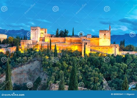Alhambra At Night In Granada Andalusia Spain Stock Image Image Of