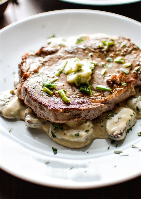 Grilled Ribeye Steak With Herb Butter And Creamy Mushrooms