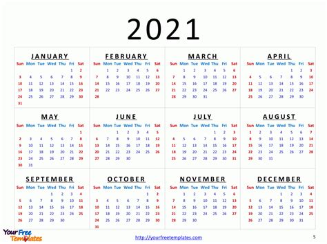 Printable Calendar 2021 Template Free Powerpoint Template