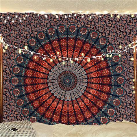 bless international handmade indian hippie bohemian psychedelic peacock mandala wall hanging