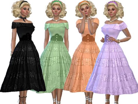 The Sims Resource Retro Reboot 50s Off Shoulder Dress