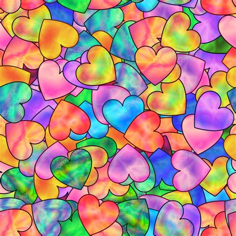 Bright Seamless Pattern of Colorful Hearts with Stylized ...