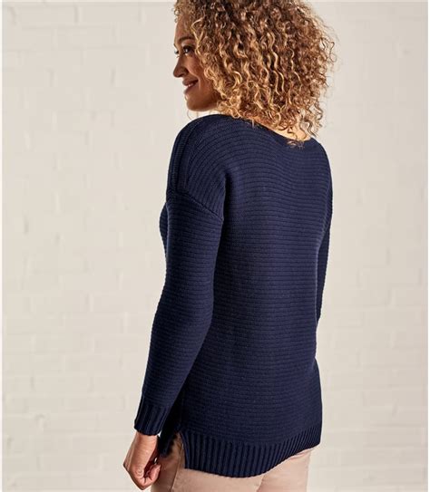 Navy Womens Cotton Boat Neck Jumper Woolovers Uk