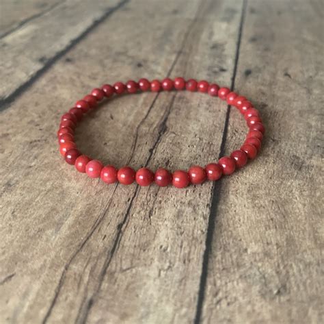 4mm Natural Red Coral Beaded Bracelet Women Men Bracelet Gift Etsy