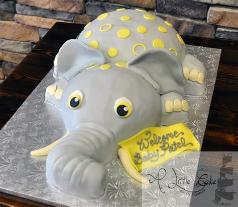 Yellow And Gray Elephant Baby Shower Cake