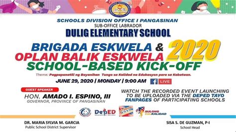 Dulig Es Brigada Eskwela And Oplan Balik Eskwela Virtual Kick Off