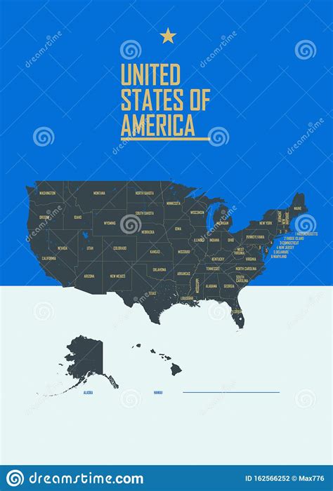 Color Poster With Detailed Map Of The United States Of America With