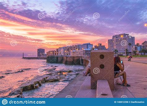 Rambla Sur Montevideo Sunset Scene Editorial Stock Photo Image Of