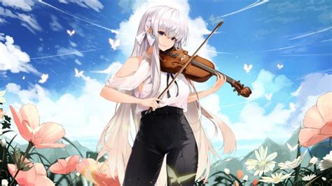 Of course that's not how all pink haired anime girls act at all. Wallpaper Beautiful Anime Girl, Violin, Instrument, White ...