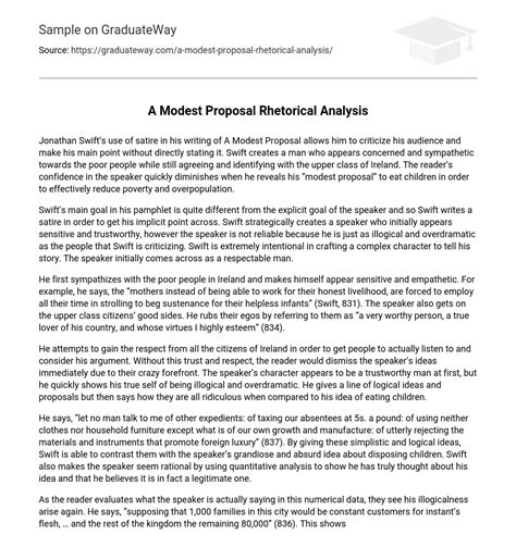 ⇉a modest proposal rhetorical analysis essay example graduateway