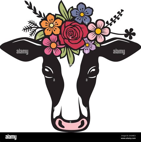 Cow Head With Flowers Stock Vector Images Alamy