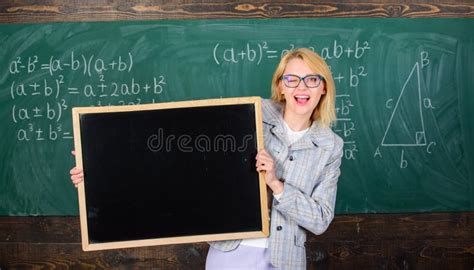 Teacher Woman Hold Blackboard Blank Advertisement Copy Space School