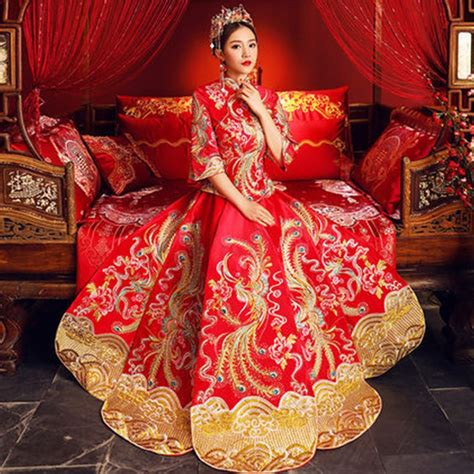 Traditional Wedding Gown New Chinese Bride Woman Cheongsam Women Phoenix Embroidery Dress Modern