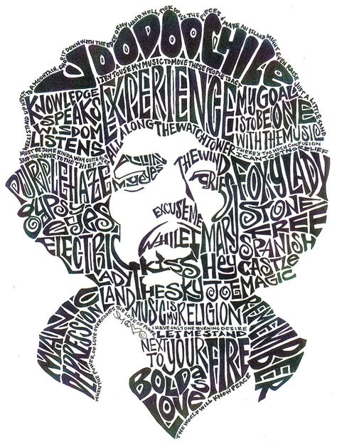Jimi Hendrix Black And White 85 X 11 Word Portrait Print