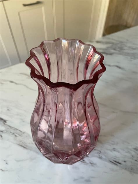 Large Pink Glass Vase 27cm Vintage Style Vase Bulb Shape Etsy