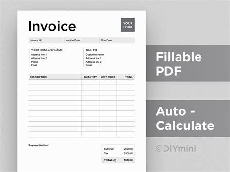 Invoice Template Editable Fillable Pdf Template Auto Calculate A4 And Us