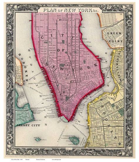 New York City 1860 Mitchell Manhattan Old Map