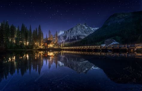 Wallpaper Forest The Sky Water Stars Mountains Night Canada