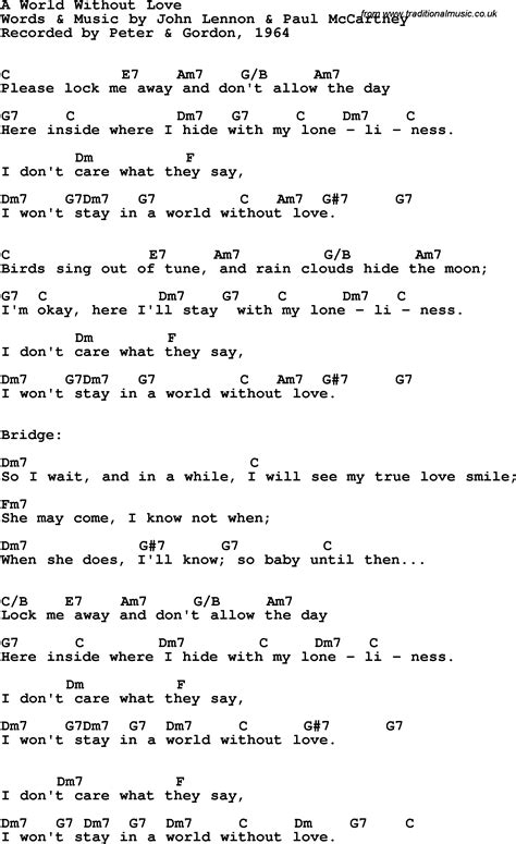 A World Without Love Song Lyrics And Chords Ukulele Chords Songs