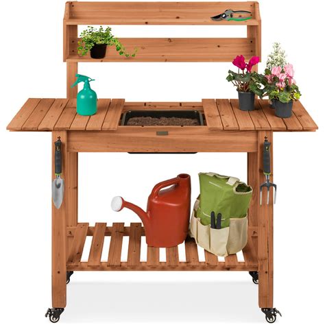 Best Choice Products Outdoor Mobile Garden Potting Bench Wood