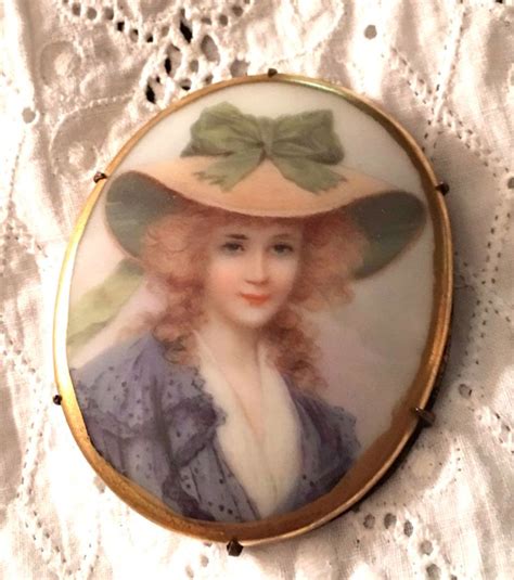 Antique Victorian Miniature Portrait Hand Painted Porcelain Cameo Brooch Vtg Pin Ebay Hand