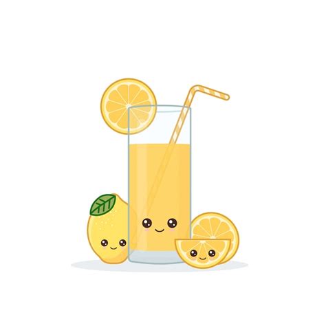 Premium Vector Cute Kawai Smiling Cartoon Lemon Juice