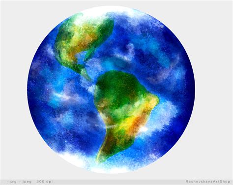 Watercolor Earth Planet Clipart Earth Day Png Instant Etsy