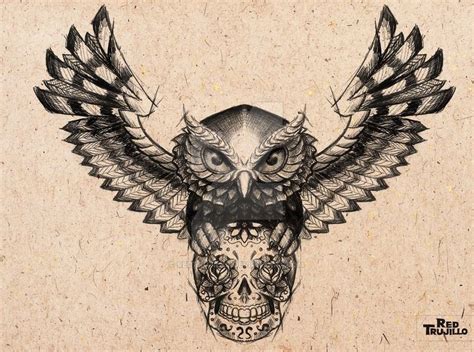 Owl Sugar Skull Tattoo Design For Brest Or Chest Owl Skull Tattoos