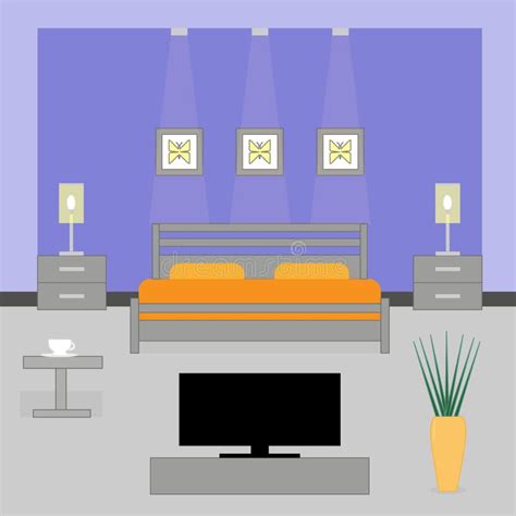 Interior De Un Dormitorio Con La TV Ilustración del Vector