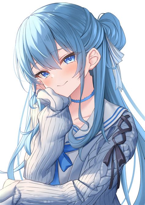 Anime Anime Girls Hololive Hoshimachi Suisei Long Hair Blue Hair Solo Artwork Digital Art Fan