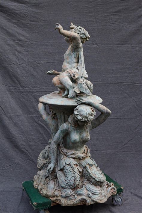 Bronze Water Garden Statue Of Merman And Mermaid Carrying A Merboy At