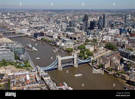 Aerial View Of The City Of London Tower Bridge And The City London