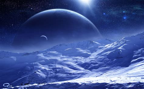 Snow Art Space Planets Moon Stars Surface Qauz