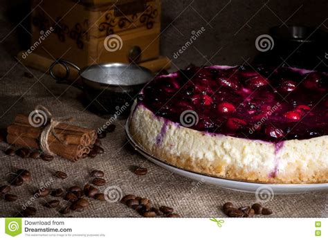 Homemade Cheesecake With Cherry Jam Stock Image Image Of Food Cake