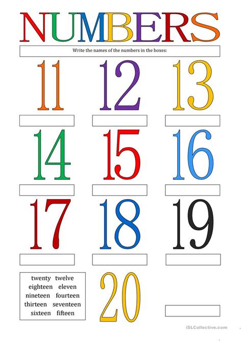 Numbers 11-20 Printable Worksheets