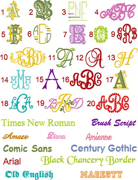Standard Fonts Machine Embroidery Monogram Fonts
