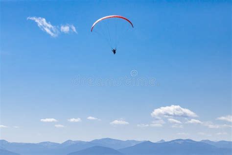 Paragliding Paraglider Flying In Clear Sunny Day Stock Image Image