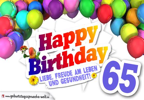 Bunte Geburtstagskarte Mit Ballons Zum 65 Geburtstag