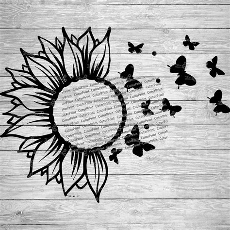 sunflower and butterflies 2 svg eps and png files digital download files for cricut silhouette