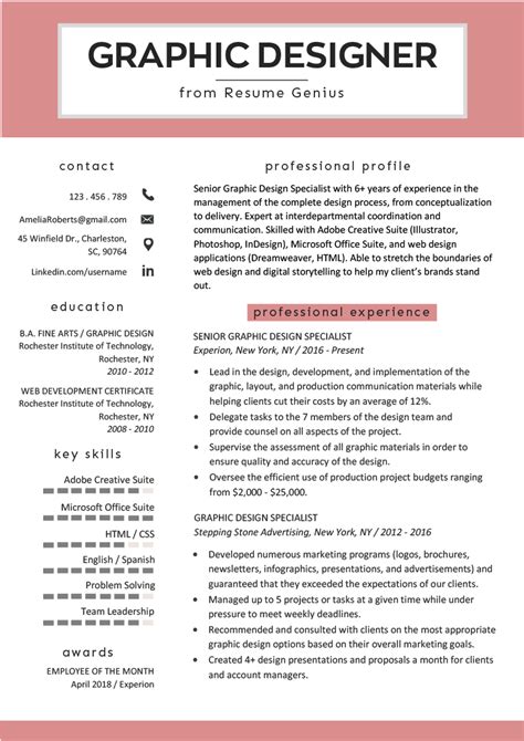 Here's a graphic designer resume template with a photo placeholder. Graphic Design Resume Sample & Writing Guide | RG