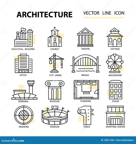 Set Of Modern Linear Icons With Architecture Elements Stock Vector