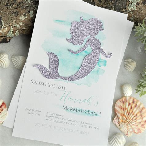 Mermaid Invitation With Envelopes We Print Cut Glue And Send To You