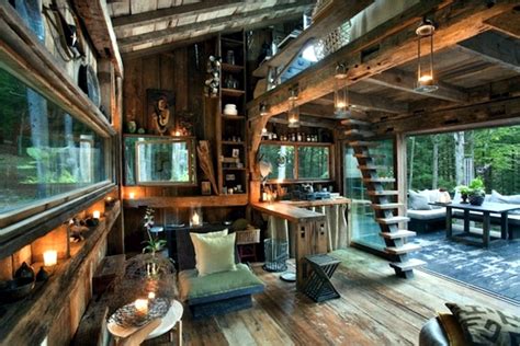 Small Hut In The Forest Enchanted With Rustic Furnishings Interior