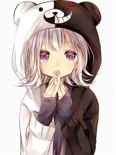 Anime Girl With Bear White Black Hood Play Jigsaw Puzzle For Free