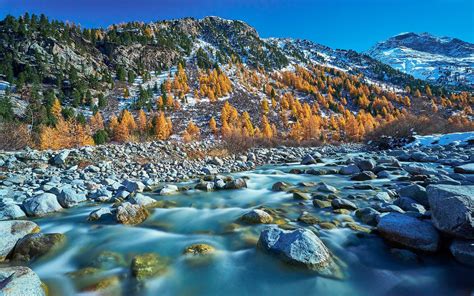 Winter Landscape Mountain River Stones Hd Wallpapers 23651
