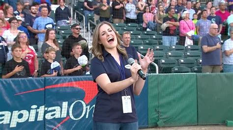 Meteorologist Jacqueline Thomas Sings National Anthem At Fisher Cats